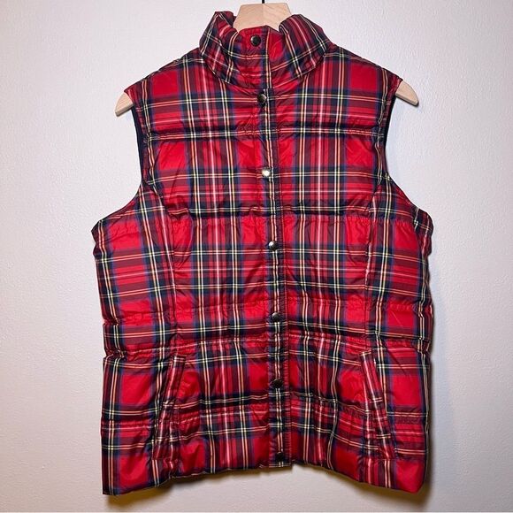 Lands' End Women’s Red Tartan Plaid Quilted Down Puffer Vest Medium - Picture 1 of 8